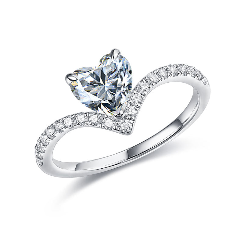 1 CT. Heart Cut Moissanite Diamond Pavé Engagement Ring in Sterling Silver