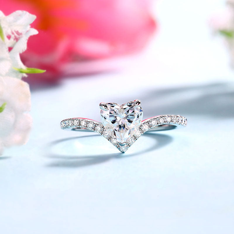 1 CT. Heart Cut Moissanite Diamond Pavé Engagement Ring in Sterling Silver
