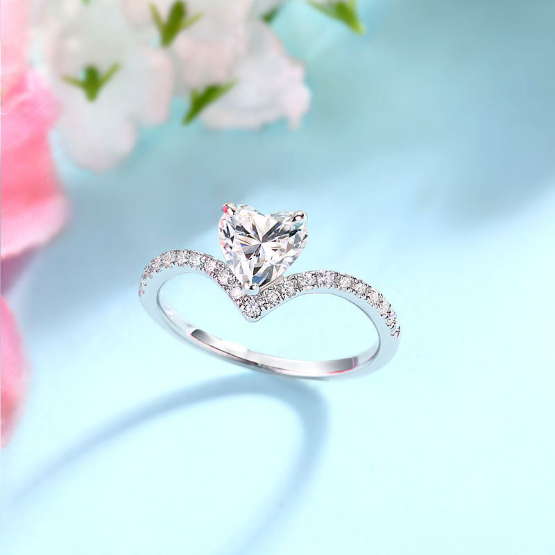 1 CT. Heart Cut Moissanite Diamond Pavé Engagement Ring in Sterling Silver