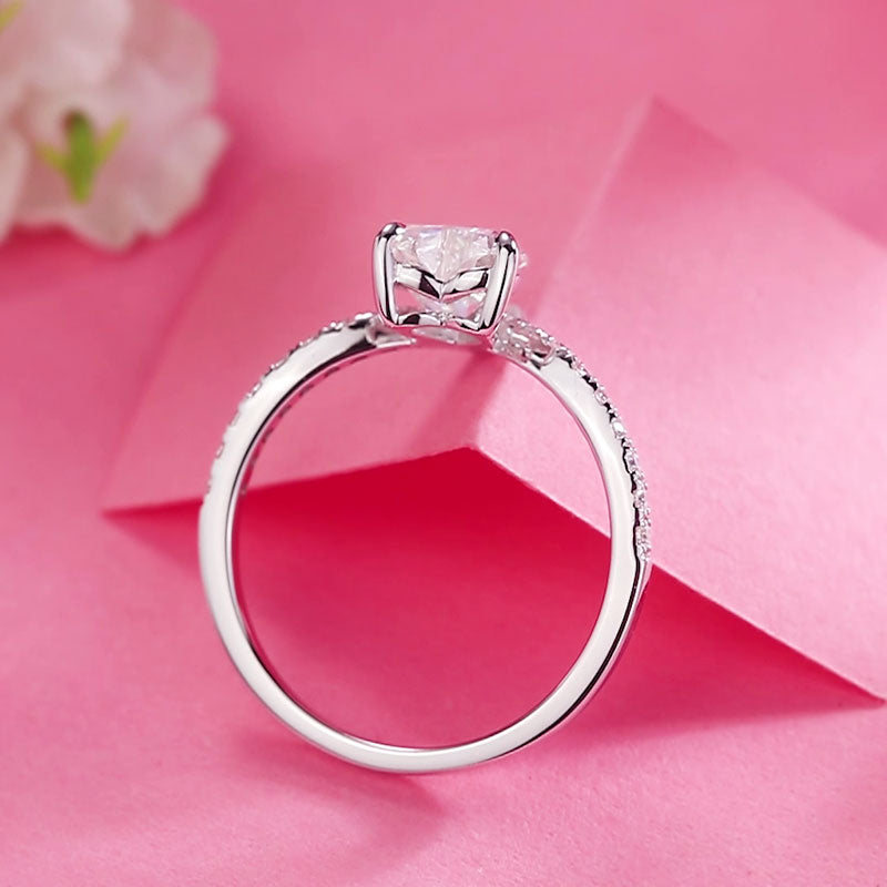 1 CT. Heart Cut Moissanite Diamond Pavé Engagement Ring in Sterling Silver