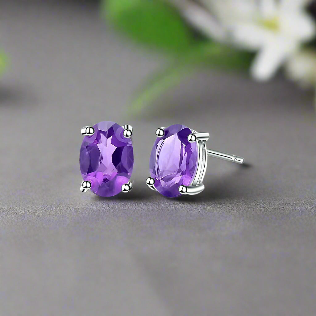 GRACE 1.2 CT. Oval Gemstone Stud Earrings in Sterling Silver