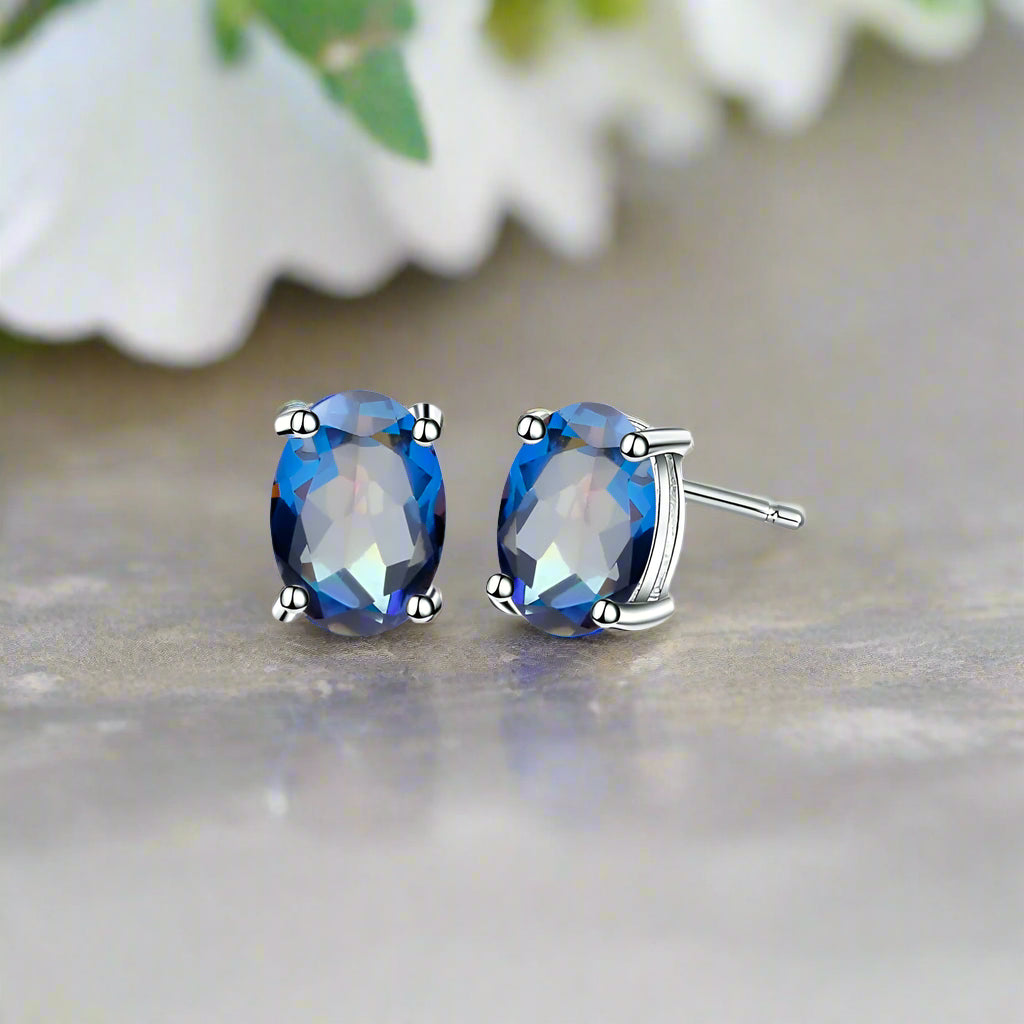 GRACE 1.2 CT. Oval Gemstone Stud Earrings in Sterling Silver