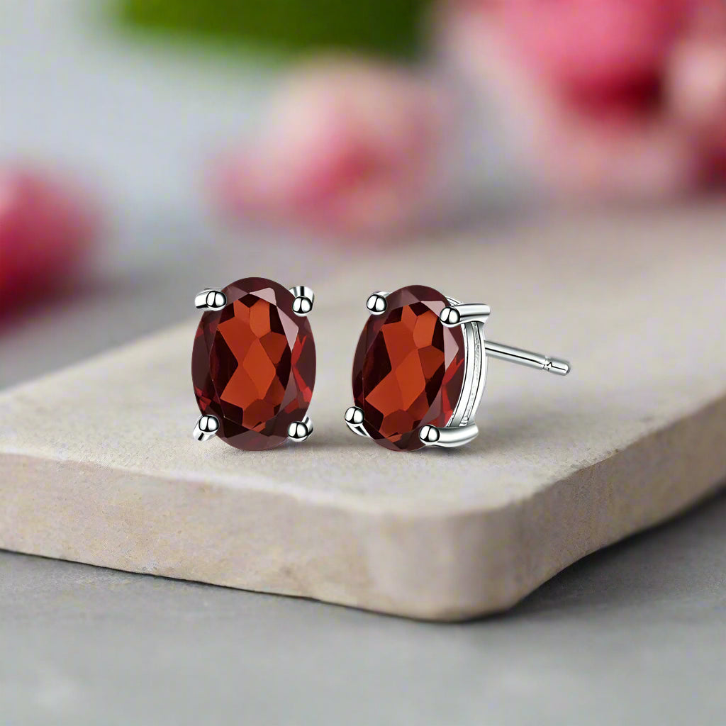 GRACE 1.2 CT. Oval Gemstone Stud Earrings in Sterling Silver