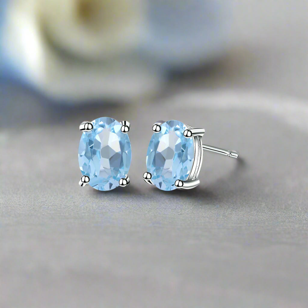 GRACE 1.2 CT. Oval Gemstone Stud Earrings in Sterling Silver