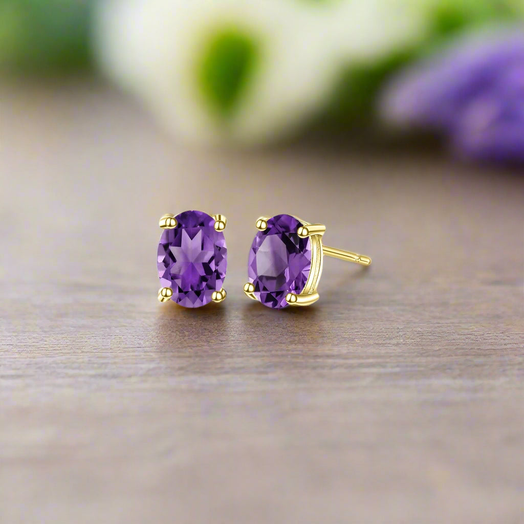 GRACE 2 CT. Oval Amethyst Stud Earrings in Gold or Sterling Silver