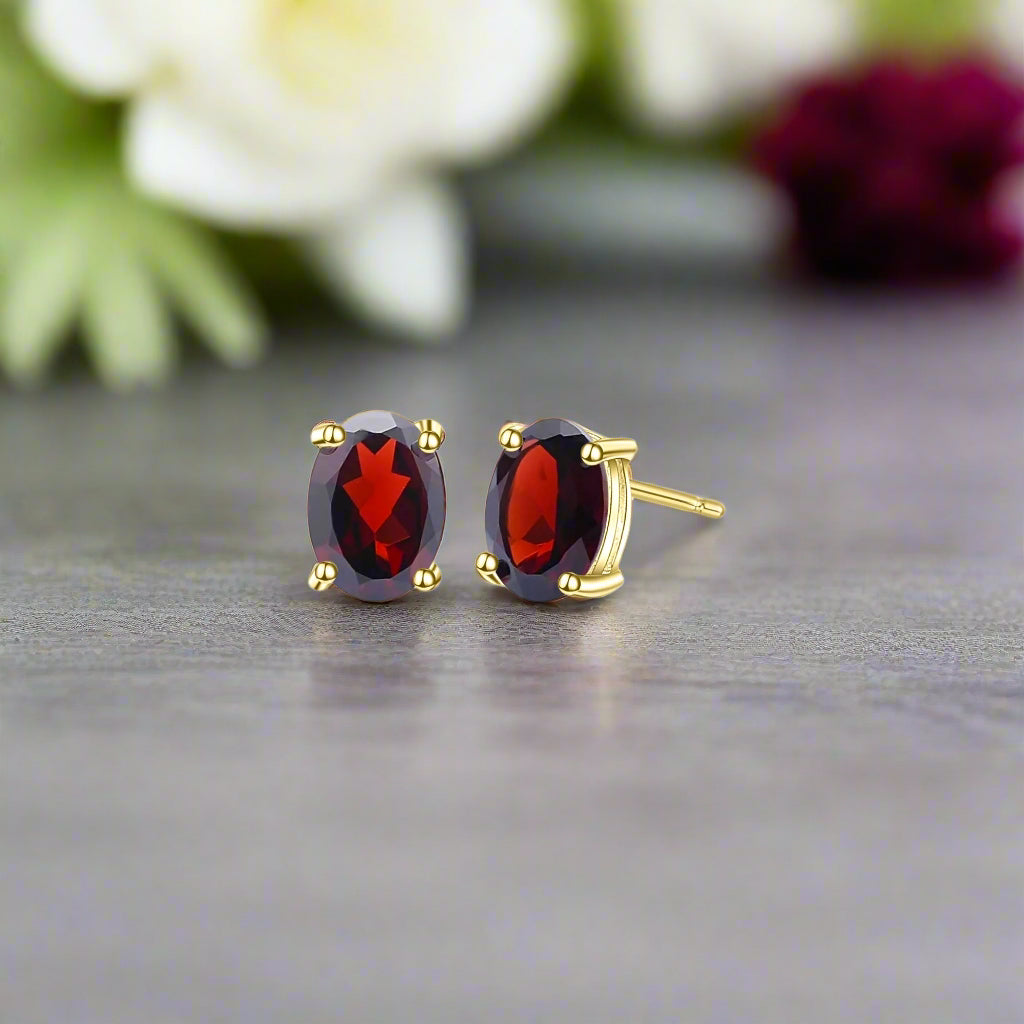 GRACE 2 CT. Oval Red Garnet Stud Earrings in Gold or Sterling Silver