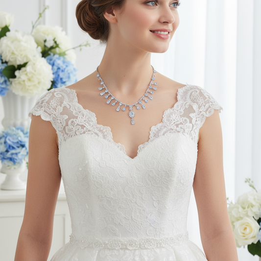 Collar nupcial con piedras preciosas GRACE en plata de ley