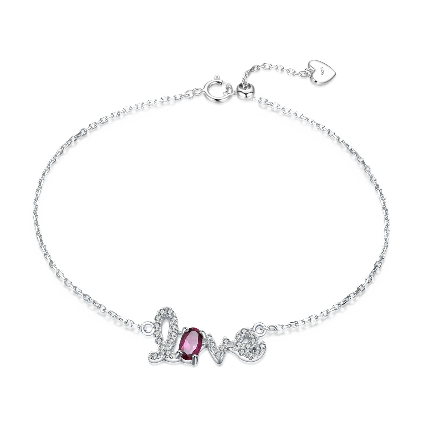 Pulsera ajustable con piedras preciosas "Love" en cursiva GRACE en plata de ley
