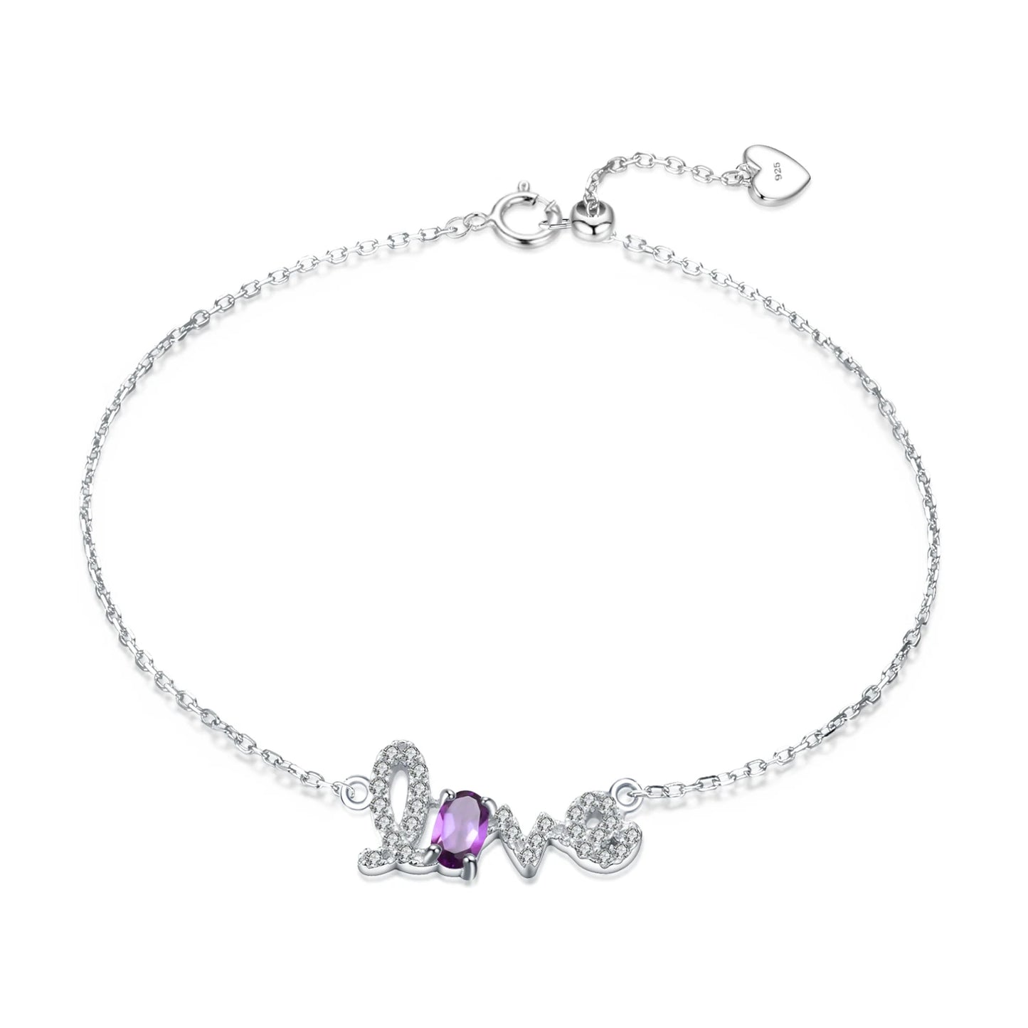 Pulsera ajustable con piedras preciosas "Love" en cursiva GRACE en plata de ley