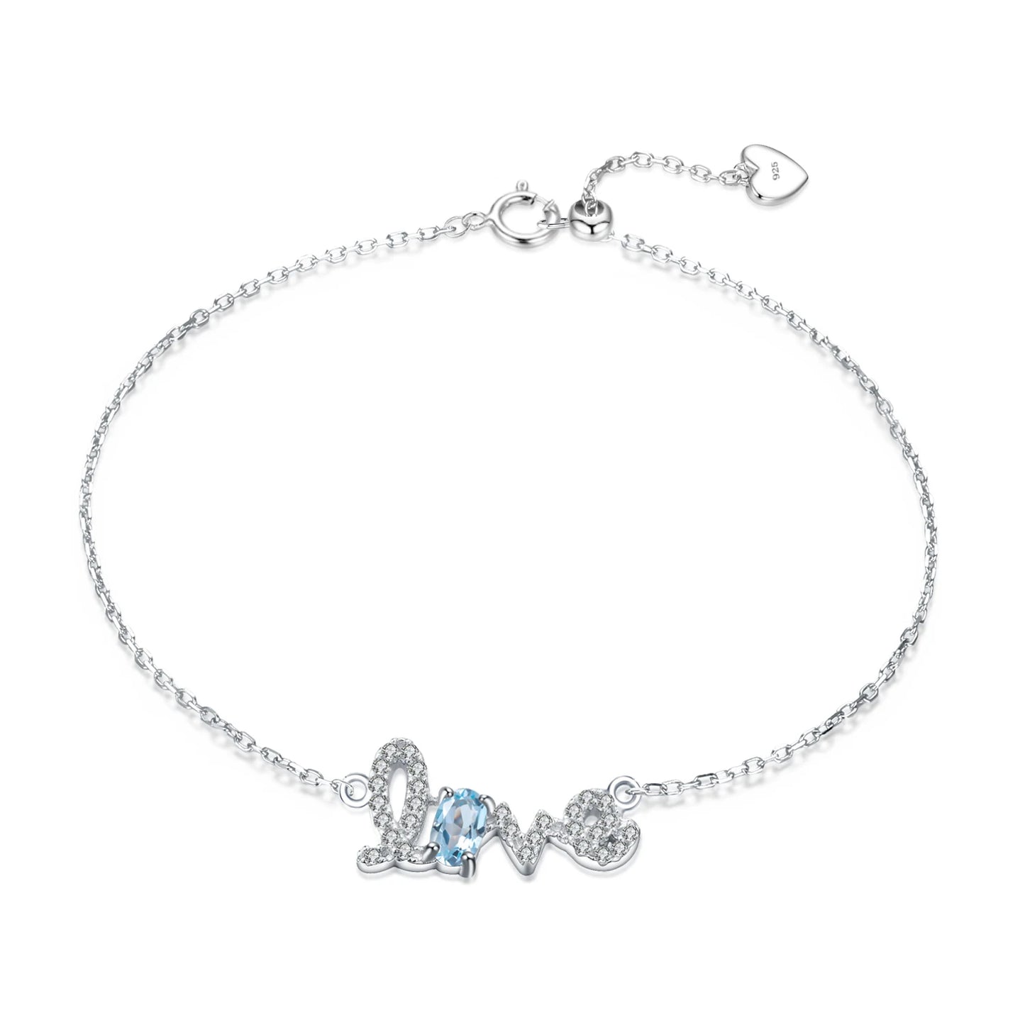 Pulsera ajustable con piedras preciosas "Love" en cursiva GRACE en plata de ley