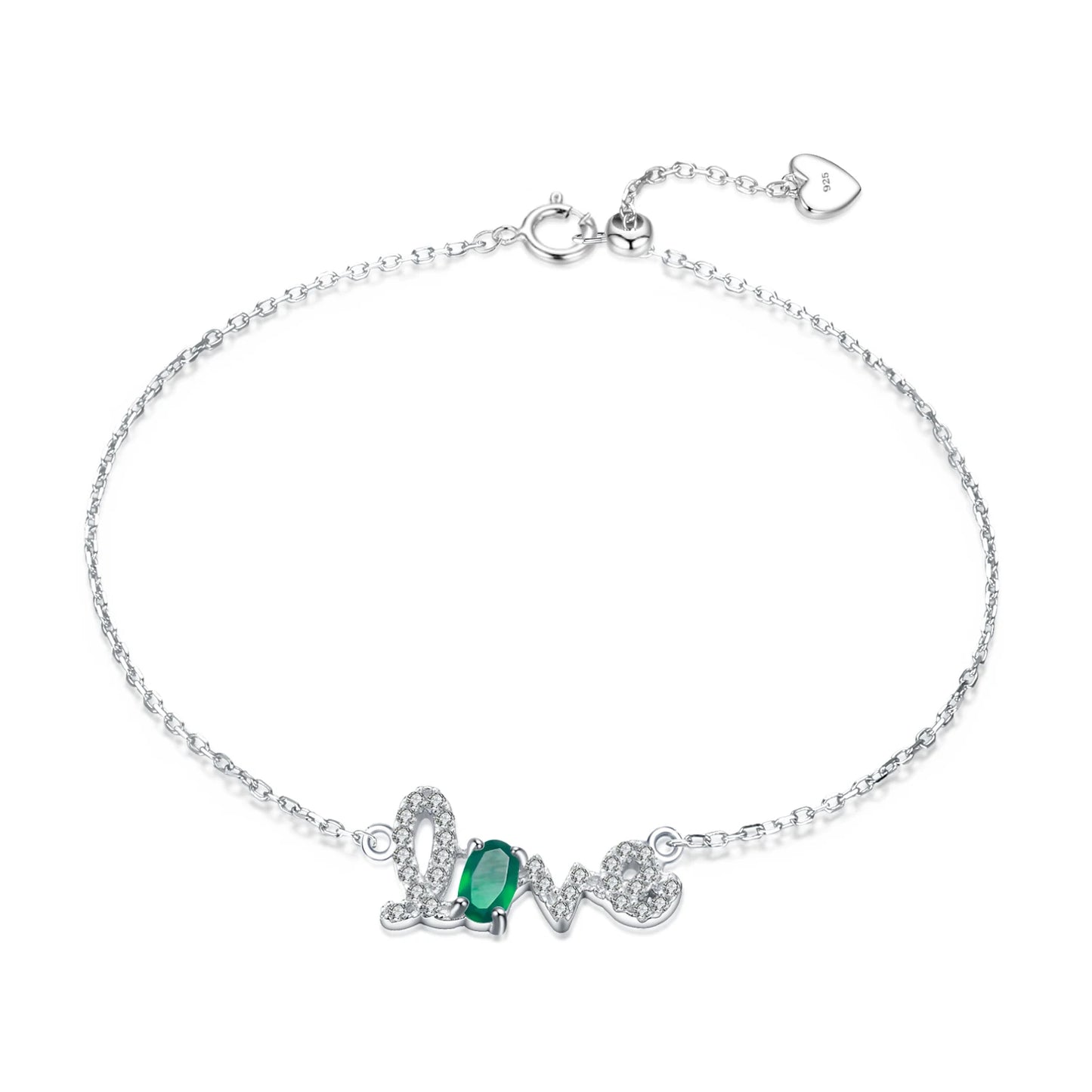 Pulsera ajustable con piedras preciosas "Love" en cursiva GRACE en plata de ley