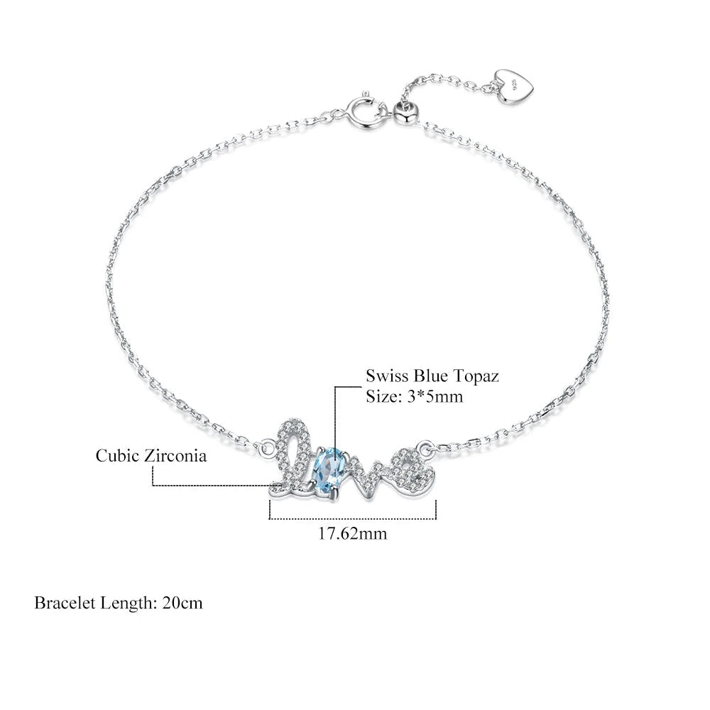 Pulsera ajustable con piedras preciosas "Love" en cursiva GRACE en plata de ley