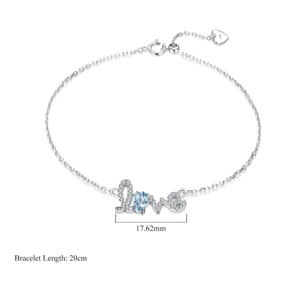 GRACE Cursive "Love" Adjustable Gemstone Bracelet in Sterling Silver