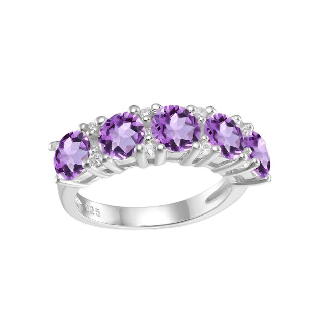 Anillo de media eternidad con cinco piedras preciosas GRACE en plata de ley