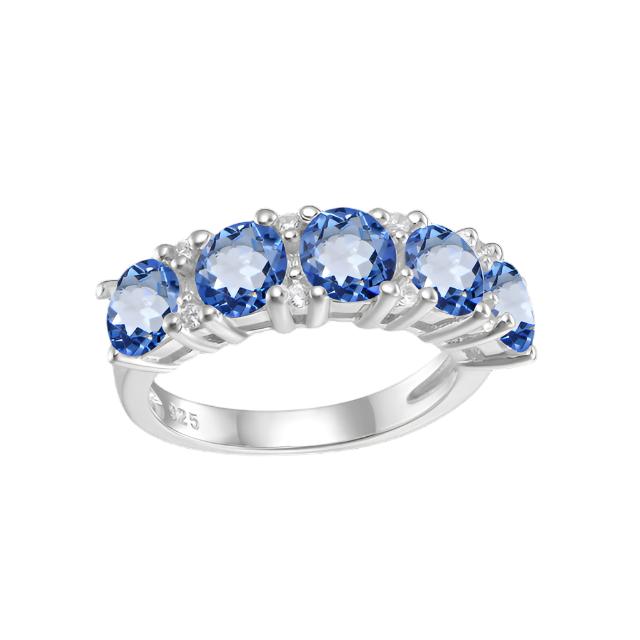 Bague demi-éternité GRACE à cinq pierres précieuses en argent sterling