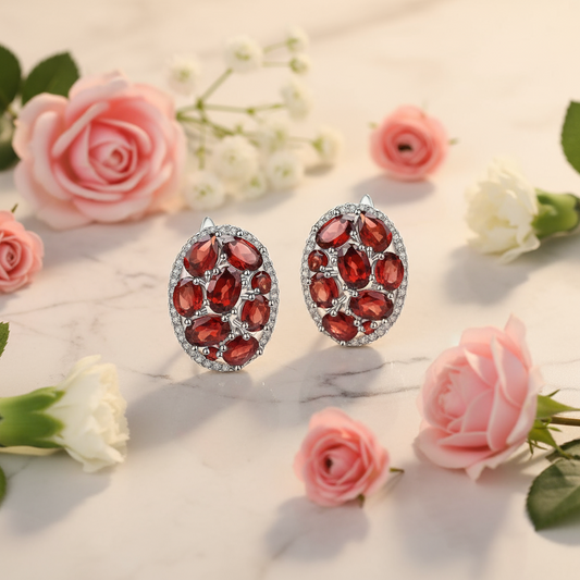 GRACE Gemstone Cluster Halo Earrings in Sterling Silver