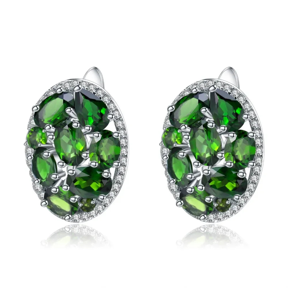 GRACE Gemstone Cluster Halo Earrings in Sterling Silver