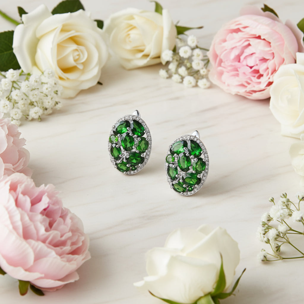 GRACE Gemstone Cluster Halo Earrings in Sterling Silver