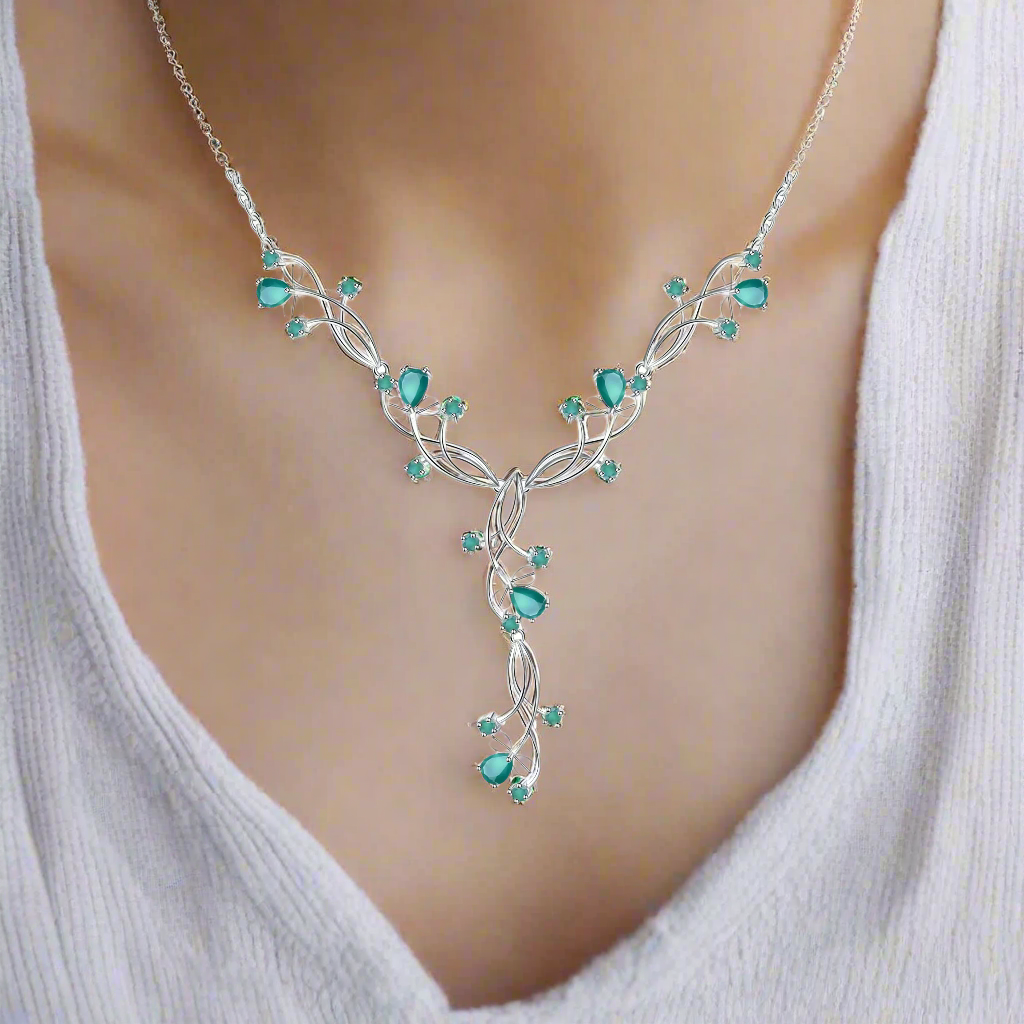 Collar nupcial floral con piedras preciosas GRACE en plata de ley