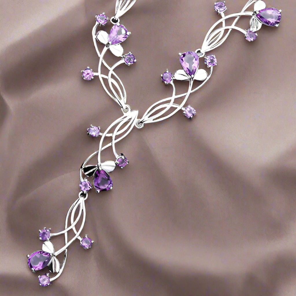 GRACE Gemstone Floral Necklace in Sterling Silver