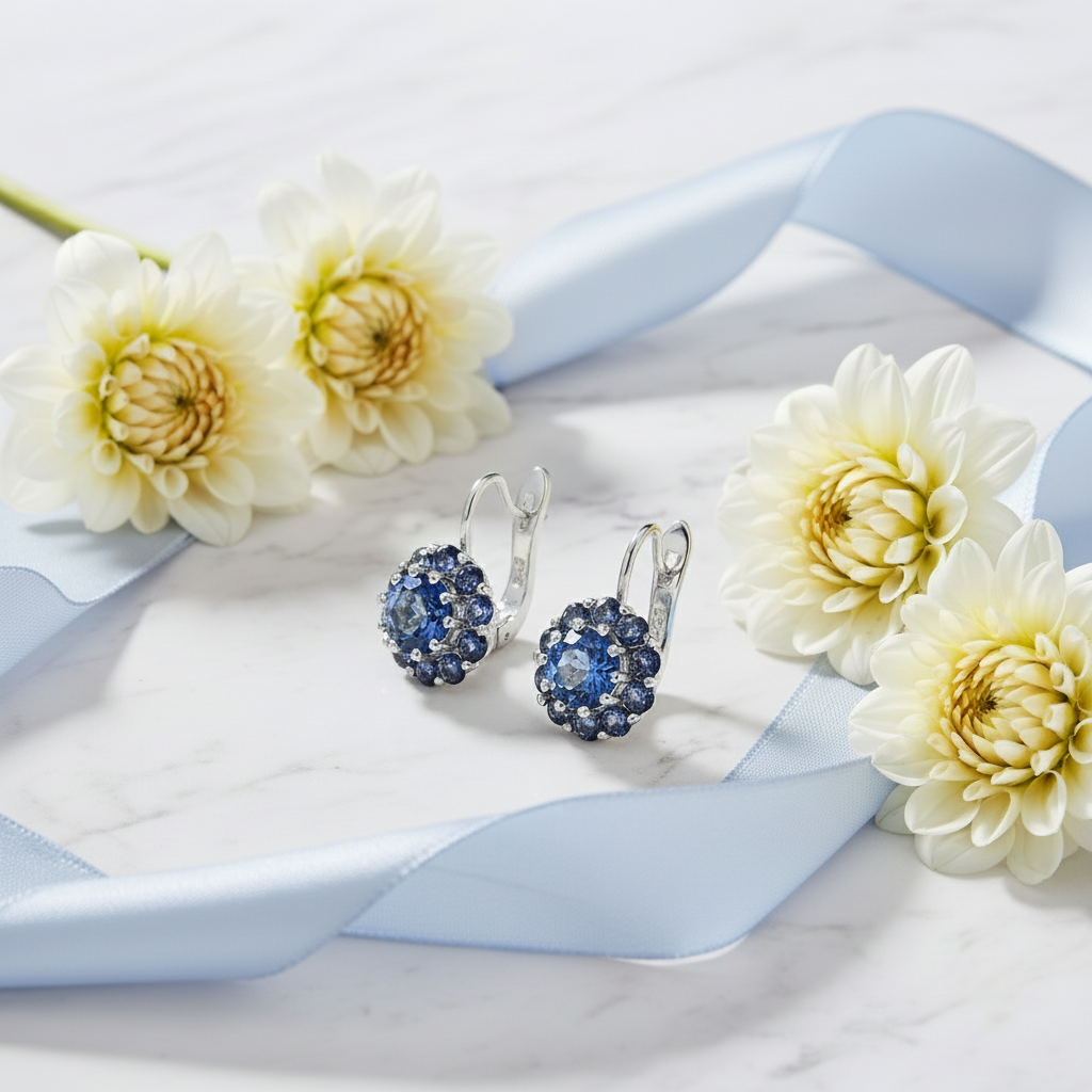 GRACE Gemstone Flower Cluster Earrings Ring Set in Sterling Silver