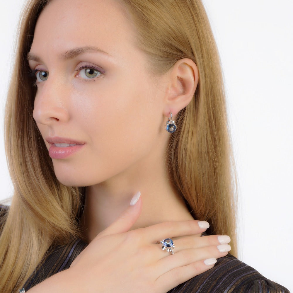 Boucles d'oreilles pendantes GRACE en argent sterling avec pierres précieuses et fleurs