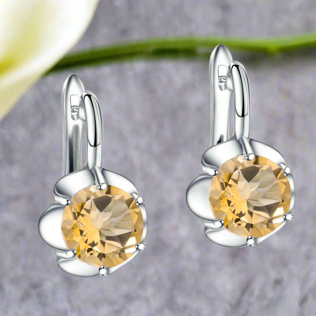 Boucles d'oreilles pendantes GRACE en argent sterling avec pierres précieuses et fleurs