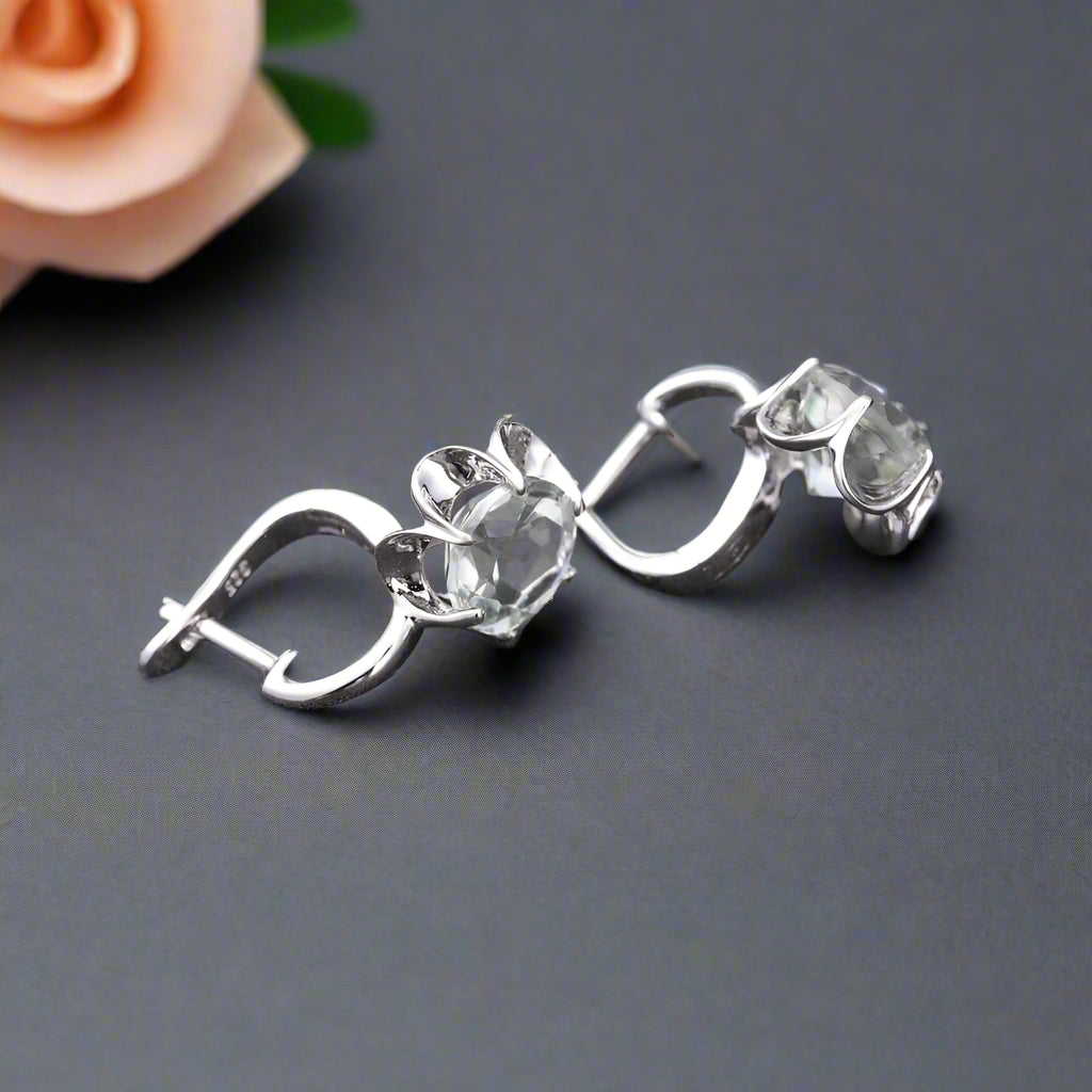 Boucles d'oreilles pendantes GRACE en argent sterling avec pierres précieuses et fleurs