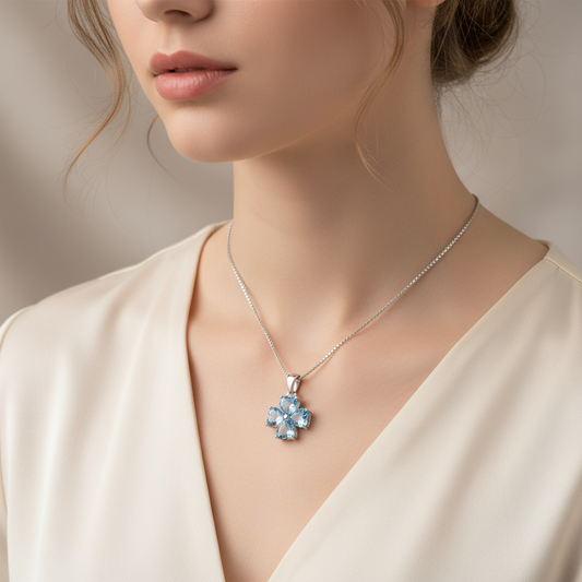 GRACE Gemstone Heart Flower Pendant Necklace in Sterling Silver