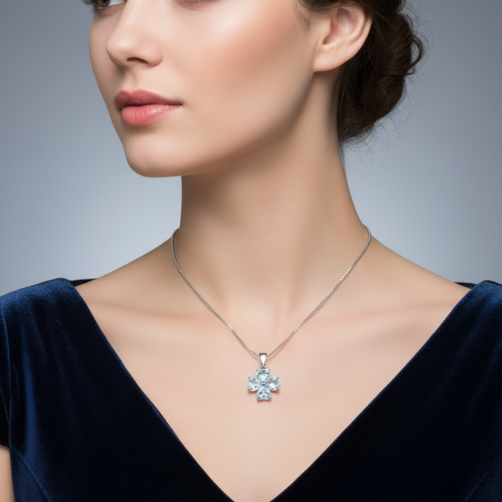 GRACE Gemstone Heart Flower Pendant Necklace in Sterling Silver