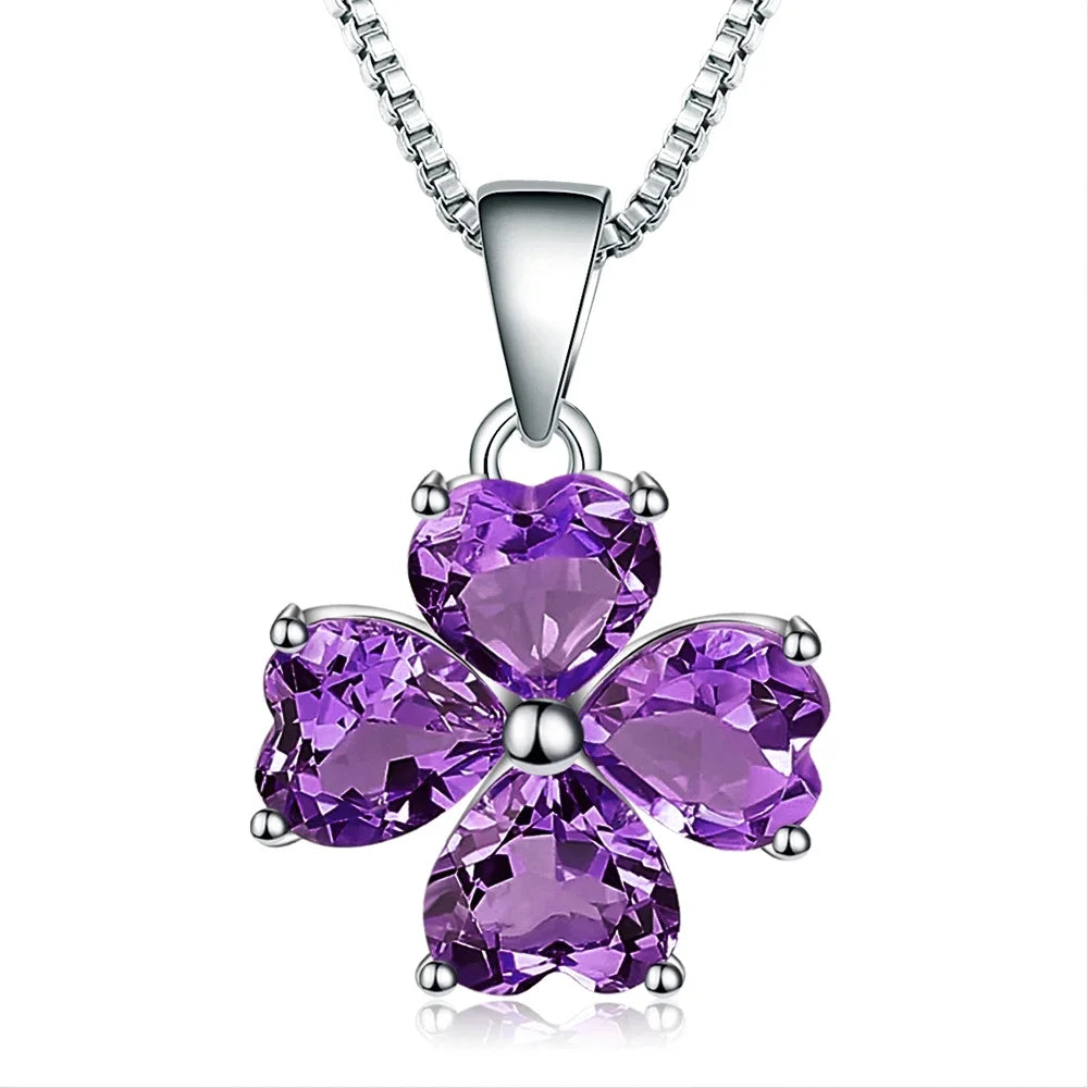 GRACE Gemstone Heart Flower Pendant Necklace in Sterling Silver