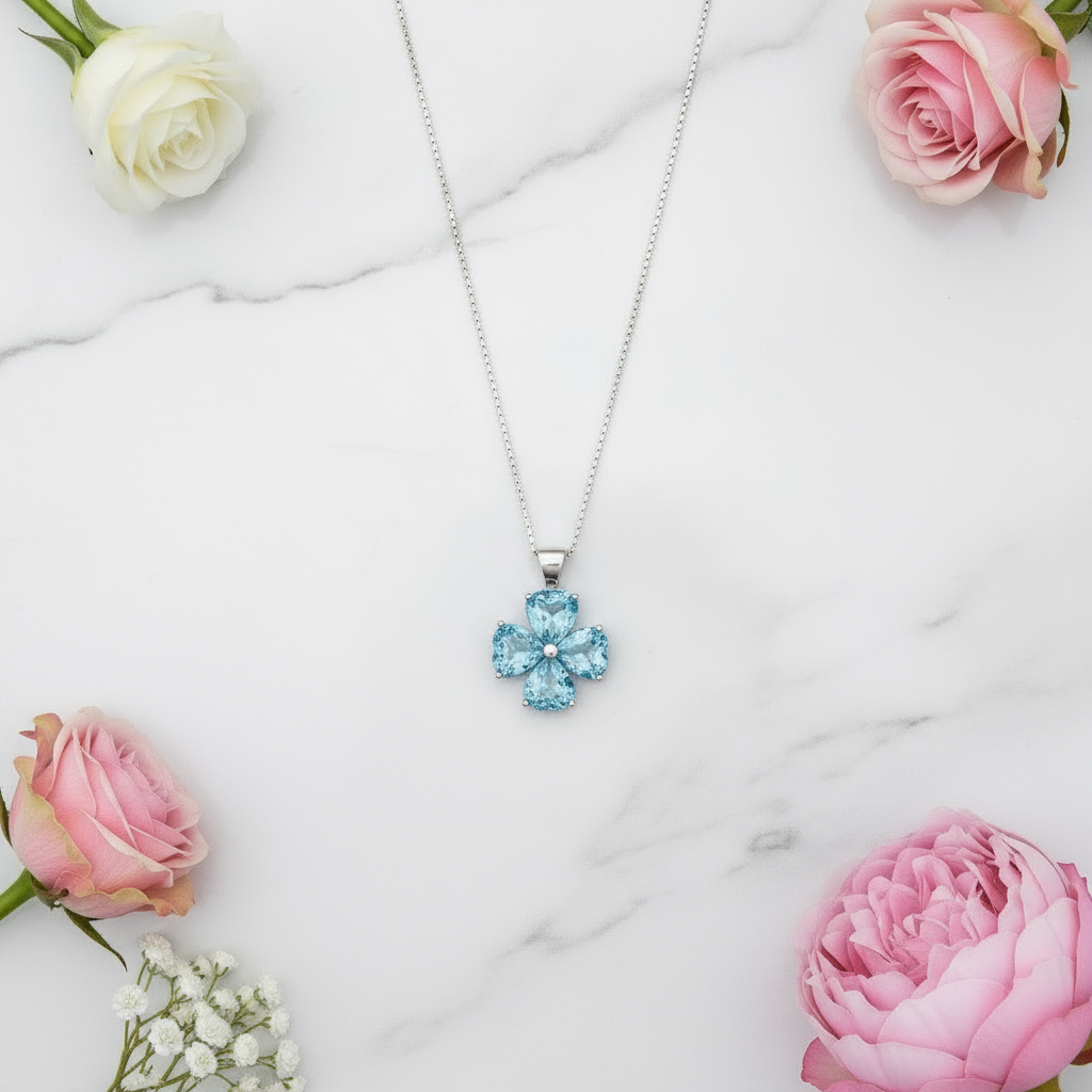 GRACE Gemstone Heart Flower Pendant Necklace in Sterling Silver