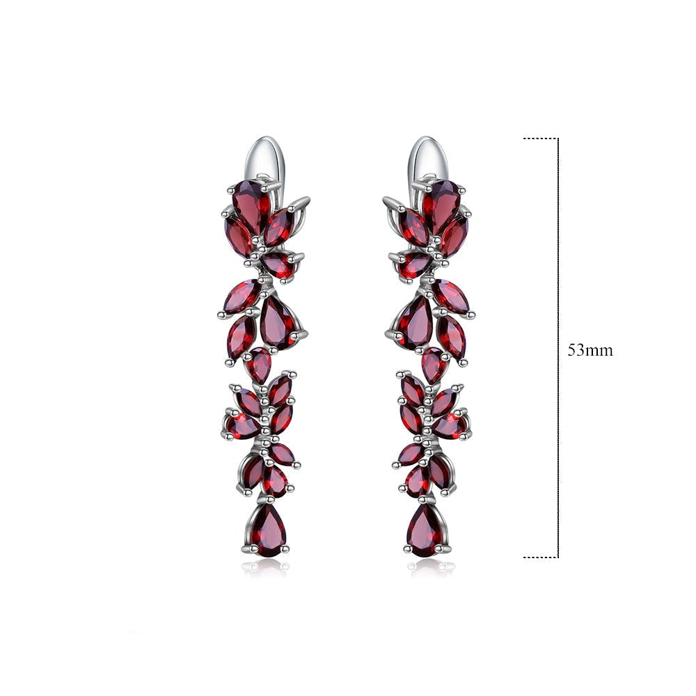 GRACE Gemstone Leaves Drop Earrings in Sterling Silver