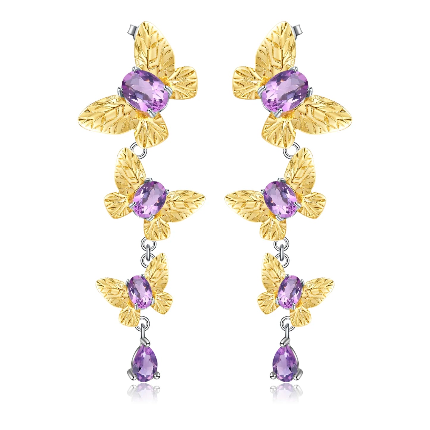 Pendientes colgantes de mariposa extraíbles con piedras preciosas GRACE en plata de ley bañada en oro