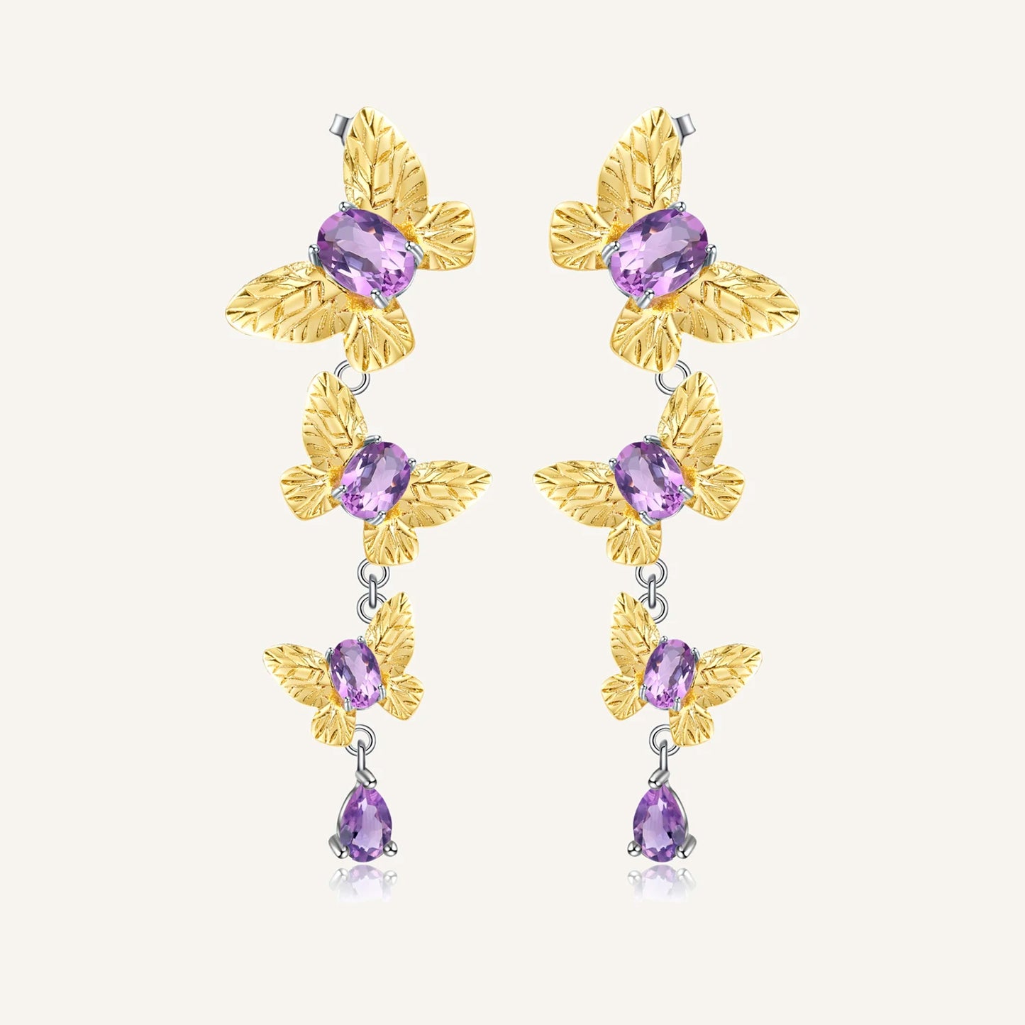 Pendientes colgantes de mariposa extraíbles con piedras preciosas GRACE en plata de ley bañada en oro