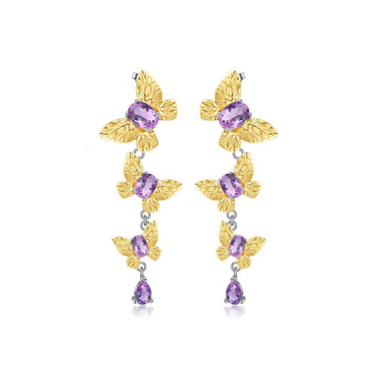 Pendientes colgantes de mariposa extraíbles con piedras preciosas GRACE en plata de ley bañada en oro