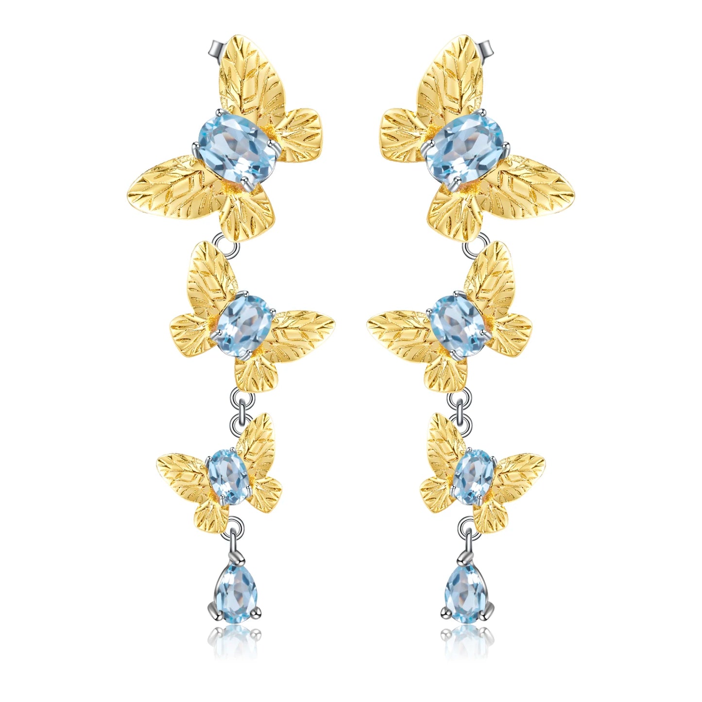 Pendientes colgantes de mariposa extraíbles con piedras preciosas GRACE en plata de ley bañada en oro