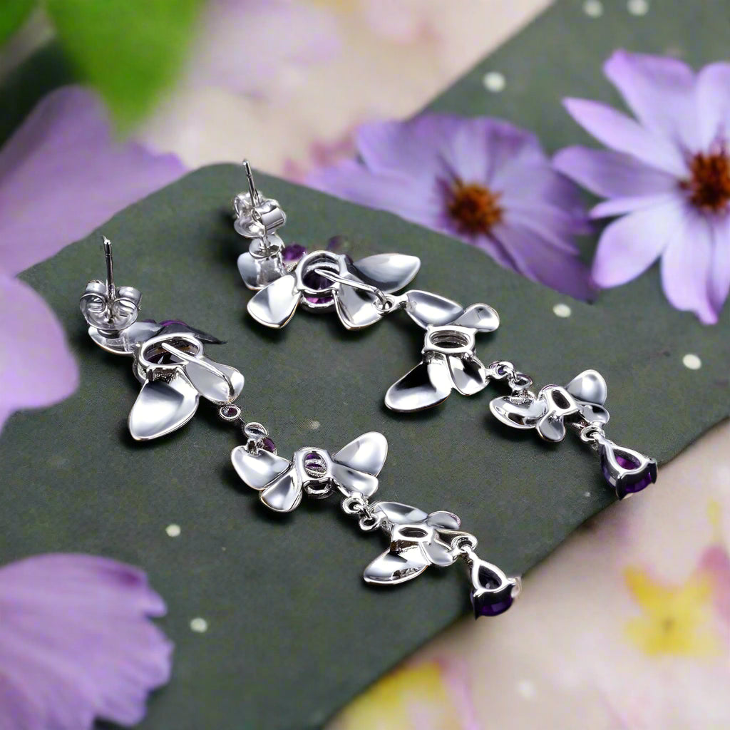Pendientes colgantes de mariposa extraíbles con piedras preciosas GRACE en plata de ley bañada en oro