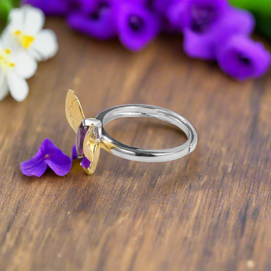 GRACE Gold Butterfly Adjustable Ring in Sterling Silver