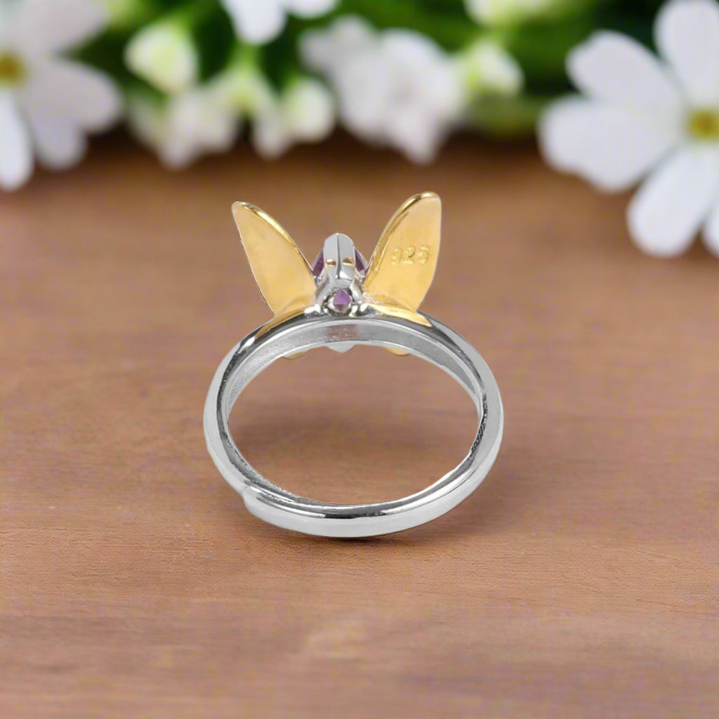 GRACE Gold Butterfly Adjustable Ring in Sterling Silver