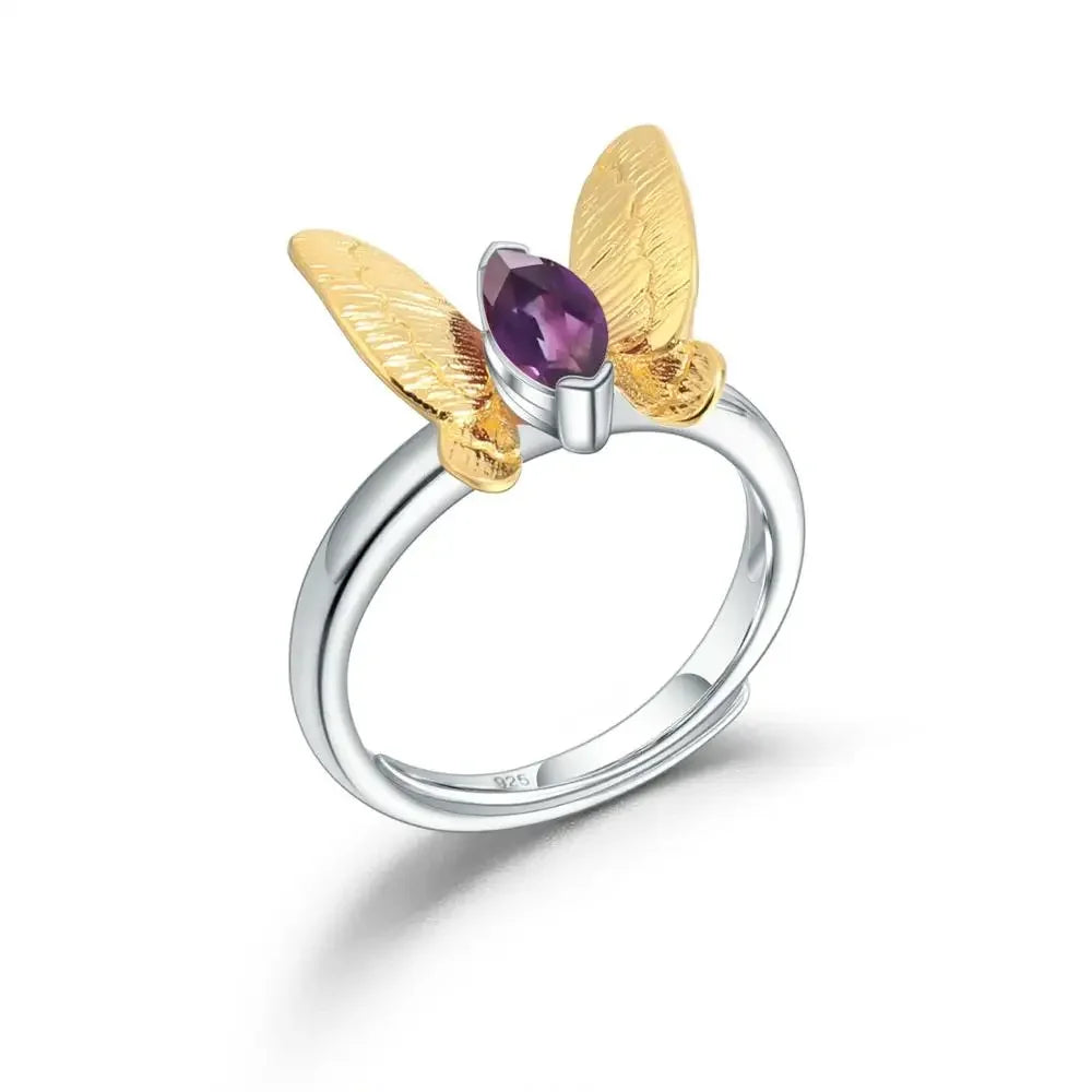 GRACE Gold Butterfly Adjustable Ring in Sterling Silver