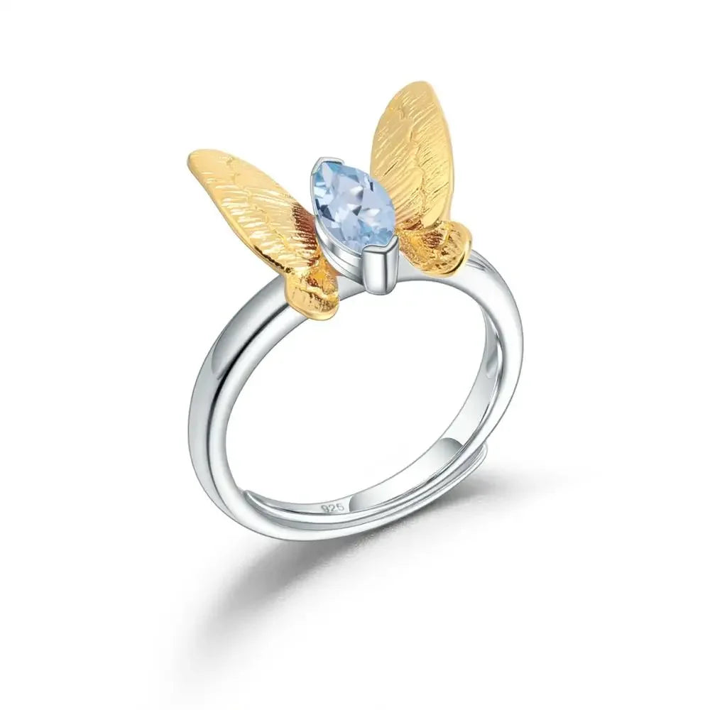 GRACE Gold Butterfly Adjustable Ring in Sterling Silver