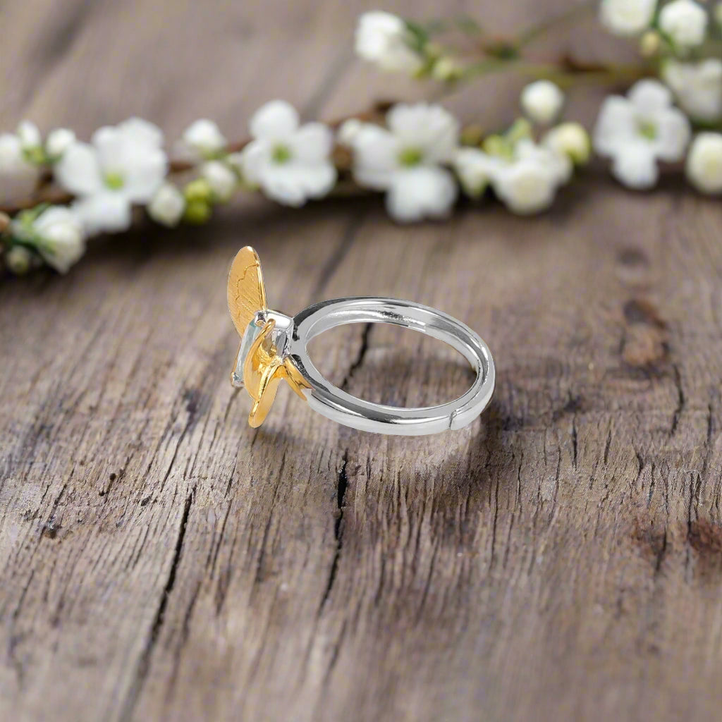 GRACE Gold Butterfly Adjustable Ring in Sterling Silver