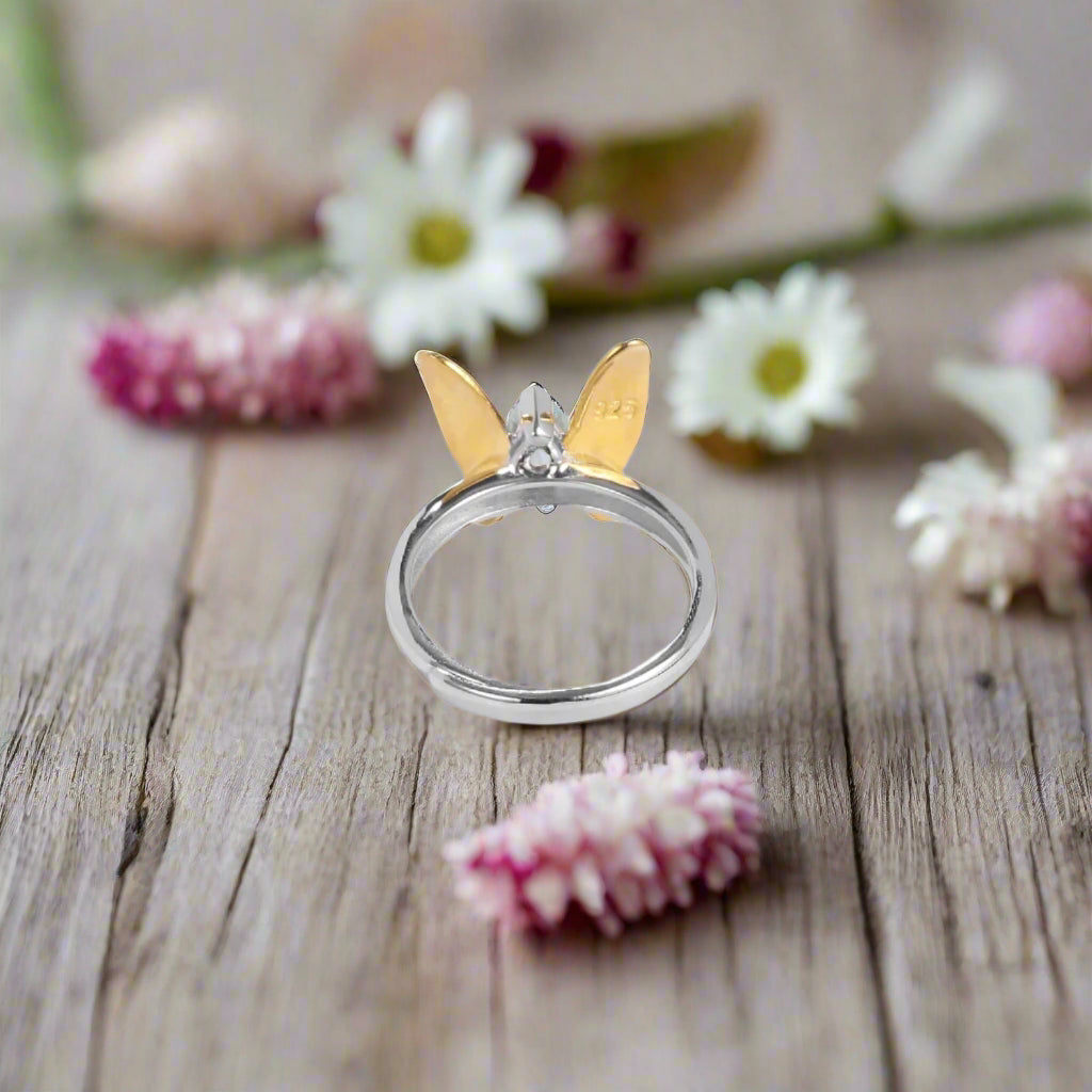 GRACE Gold Butterfly Adjustable Ring in Sterling Silver