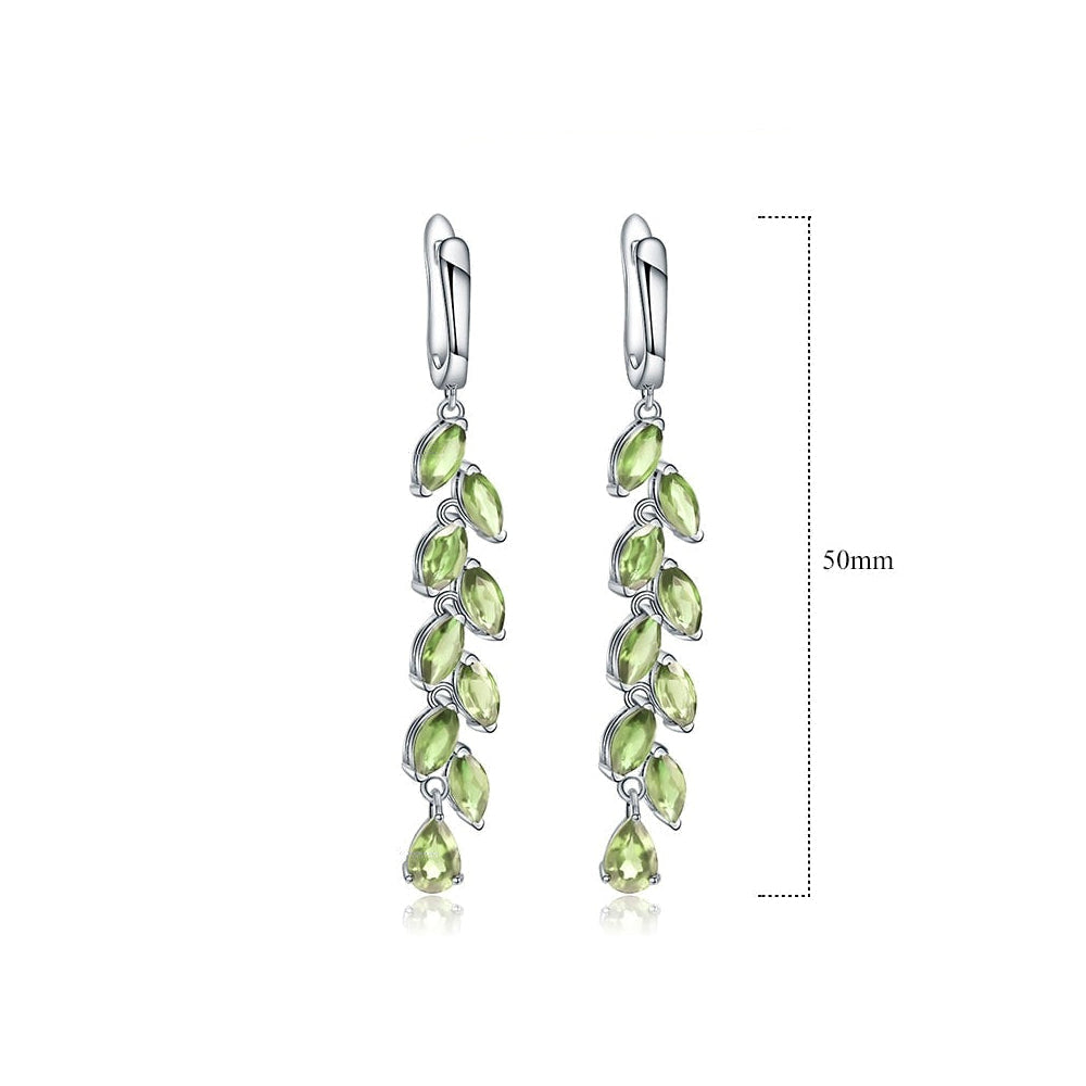 GRACE Green Peridot Leaves Drop Earrings in Sterling Silver