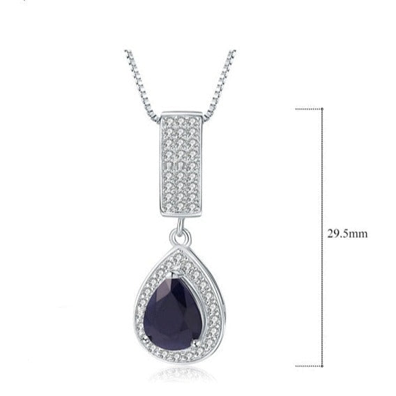 Conjunto de joyas GRACE con zafiro azul talla pera y halo en plata de ley