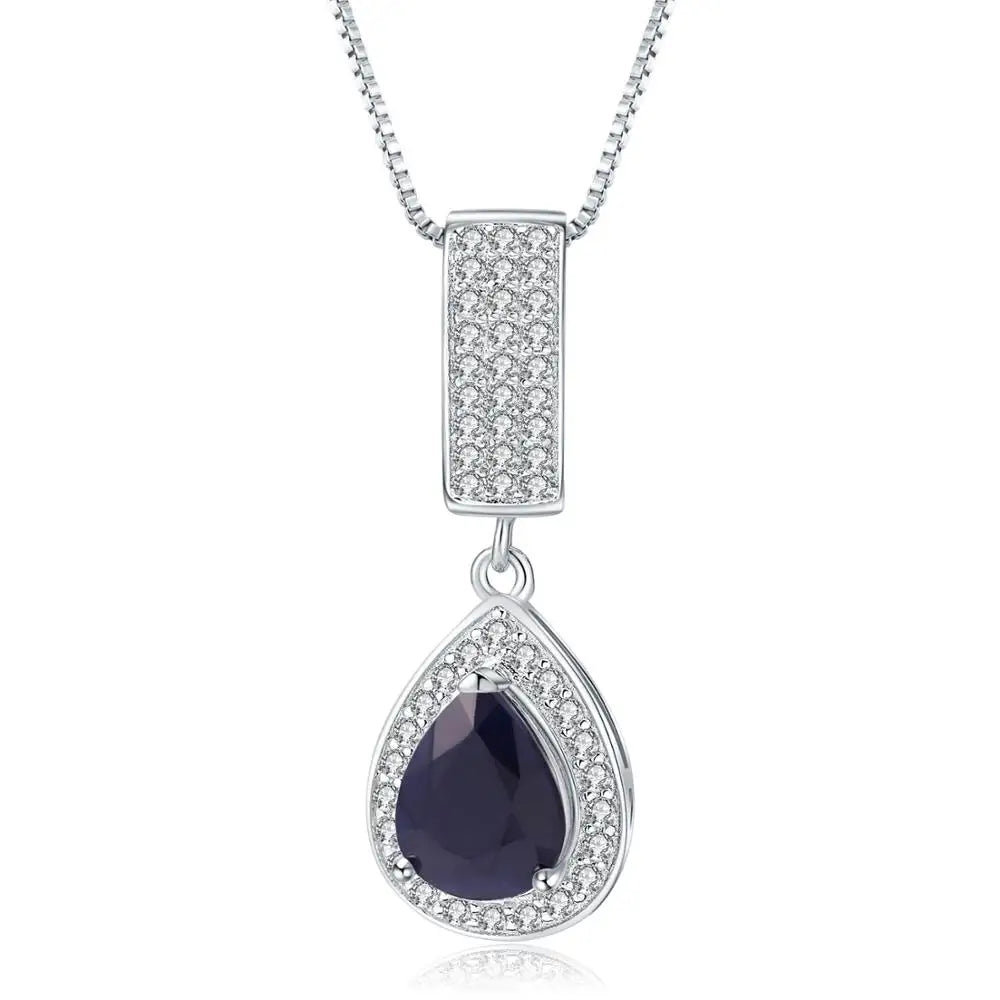 GRACE Halo Pear Cut Sapphire Pendant Necklace in Sterling Silver