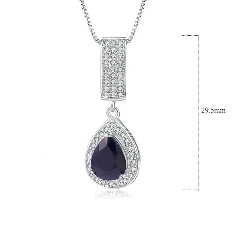 GRACE Halo Pear Cut Sapphire Pendant Necklace in Sterling Silver