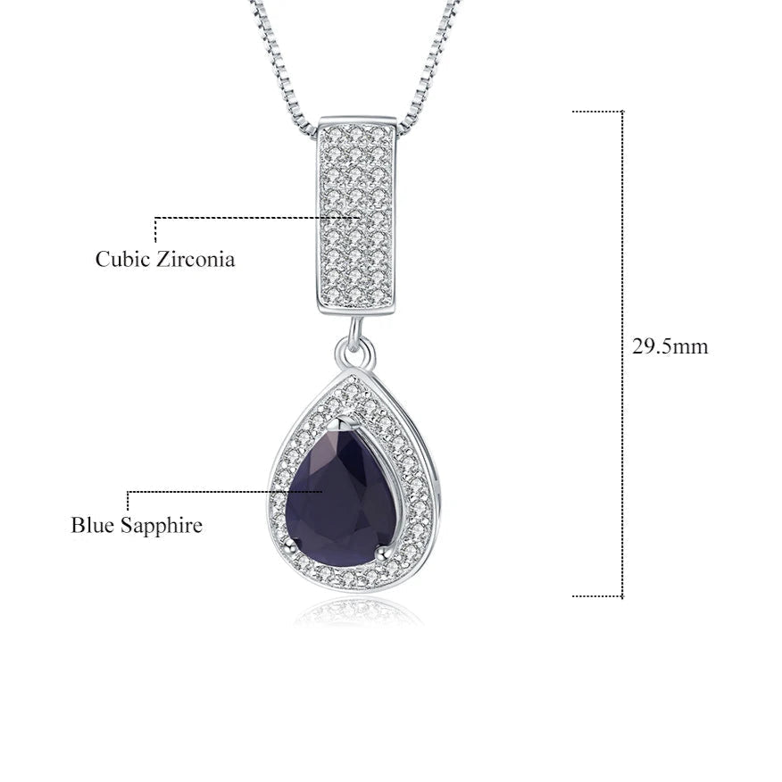 GRACE Halo Pear Cut Sapphire Pendant Necklace in Sterling Silver