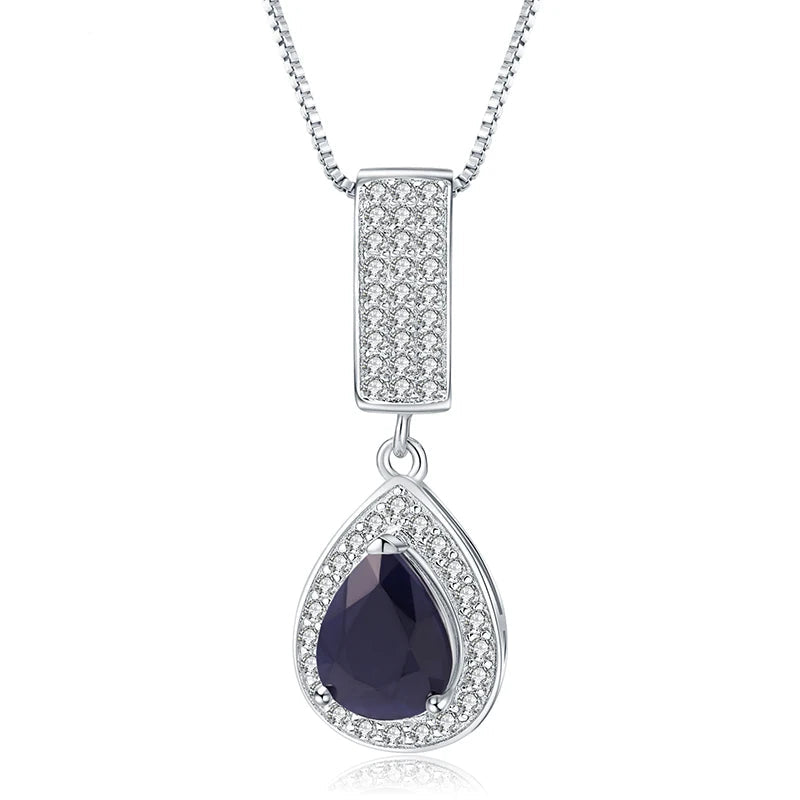 GRACE Halo Pear Cut Sapphire Pendant Necklace in Sterling Silver